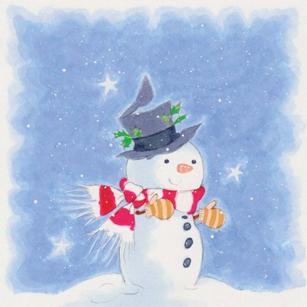 Framed Snowman in a Top Hat Print