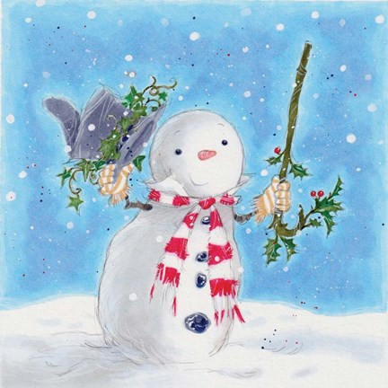 Framed Snowman Hat and Cane Print