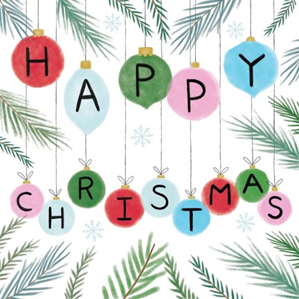 Framed Happy Christmas Baubles Print