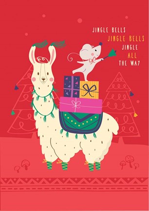 Framed Jingle Bells Llama Print