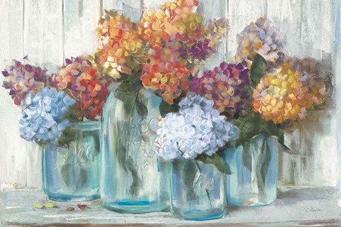 Framed Fall Hydrangeas in Glass Jar Crop Print