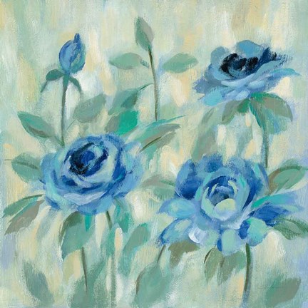 Framed Brushy Blue Flowers II Print