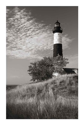 Framed Big Sable Point Lighthouse II BW Print