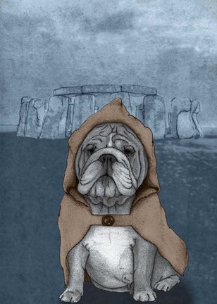 Framed English Bulldog with Stonehenge Print