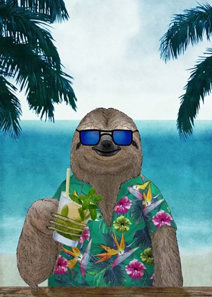 Framed Sloth on Summer Holidays Print