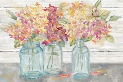 Framed Farmhouse Hydrangeas in Mason Jars Spice Print
