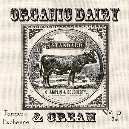 Framed Farmhouse Grain Sack Label Cow Print