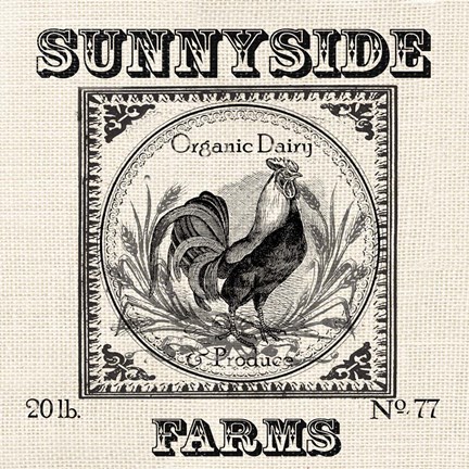 Framed Farmhouse Grain Sack Label Rooster Print
