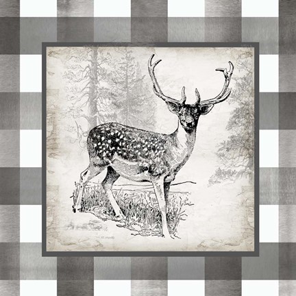 Framed Buffalo Check Deer Neutral I Print