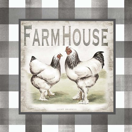 Framed Buffalo Check Farm House Chickens Neutral I Print