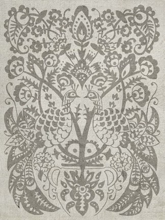 Framed Peacock Damask I Print