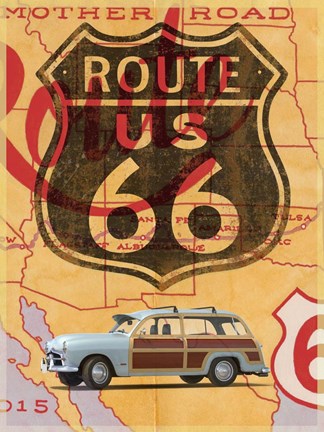 Framed Route 66 Vintage Postcard Print