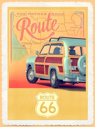 Framed Route 66 Vintage Travel Print