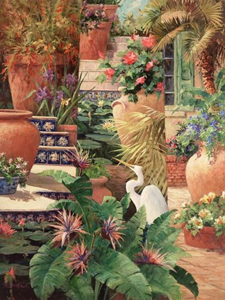 Framed Floral Fractal with Egret Print