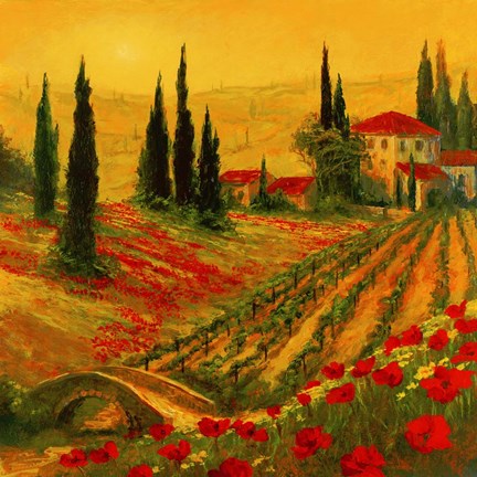 Framed Poppies of Toscano I Print