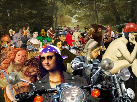 Framed Bikers sur l&#39;herbe Print