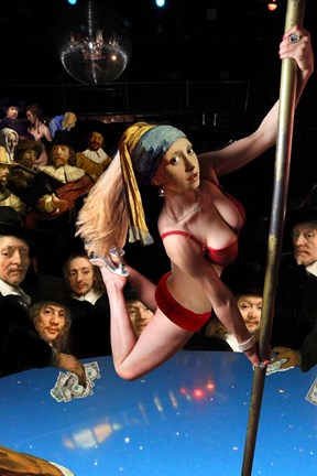 Framed Girl with Pearl Earring and Pole Print