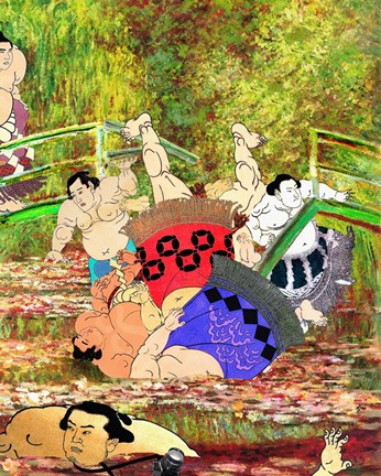 Framed Japanese Footbridge Mishap Print