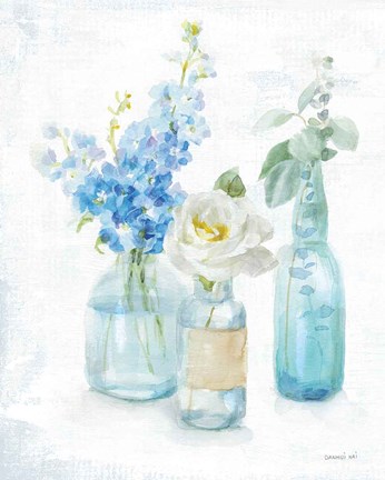 Framed Beach Cottage Florals II - No Shells Print