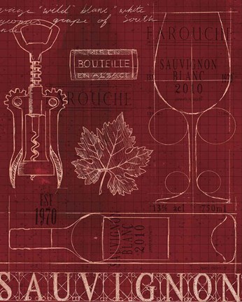 Framed Wine Blueprint IV Print