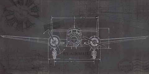 Framed Plane Blueprint IV Wings Print