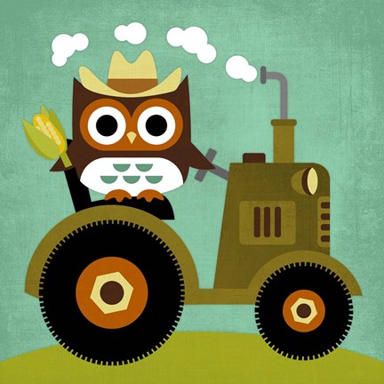 Framed Owl on Tractor Print