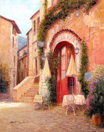 Framed Eze Village Cafe, France Print