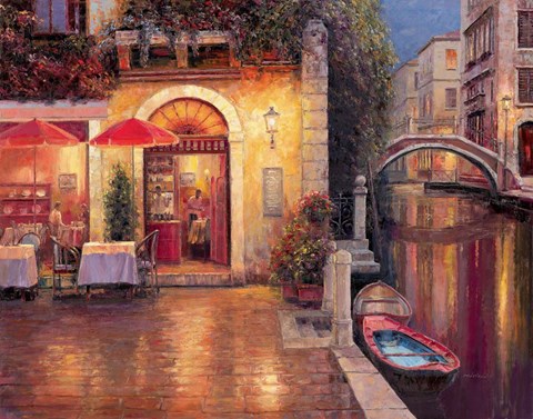 Framed Night Cafe after Rain Print