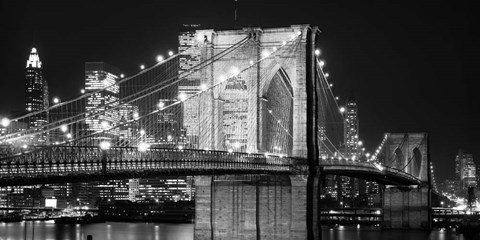 Framed Brooklyn Bridge at Night Print