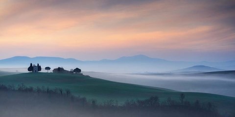 Framed Capella di Vitaleta at Dawn - Tuscany I Print