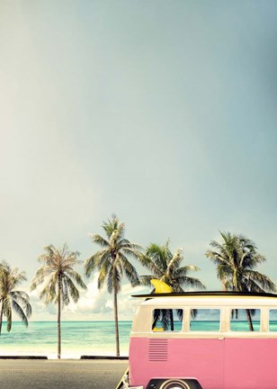 Framed Surf Bus Pink Print