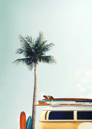 Framed Surf Bus Yellow Print