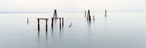 Framed Vintage Pier in the Mist Print