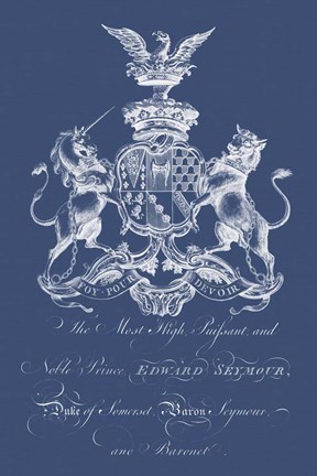 Framed Heraldry on Navy II Print