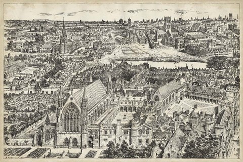 Framed Bird&#39;s Eye View of London - Ely Place Print