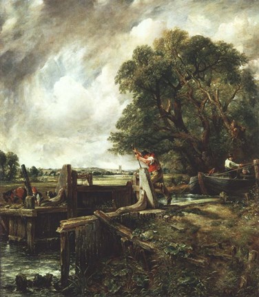Framed Barges Passing a Lock on the Stour Print