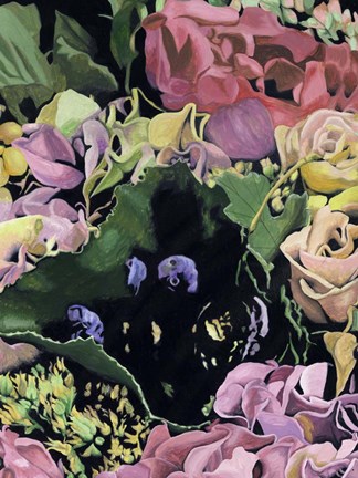 Framed Floral on Black IV Print
