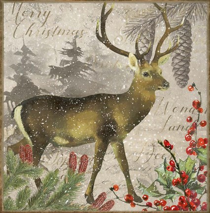 Framed Christmas Deer I Print
