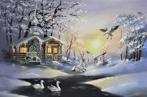 Framed Snow Geese, Cabin Print