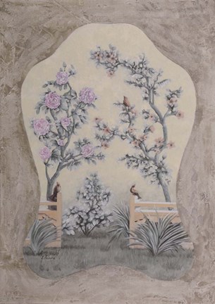 Framed Decorazione Con Uccelletti Sugli Alberi Print