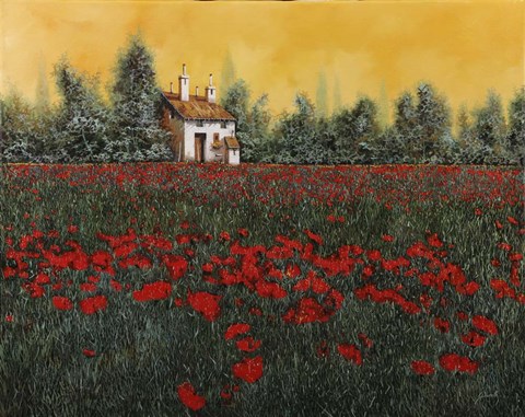 Framed Papaveri E Prato Bottiglia Print