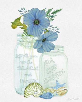 Framed Beachy Mason Jars Print