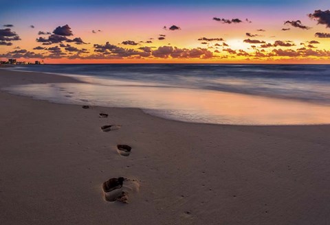 Framed Footsteps At Sunrise Print