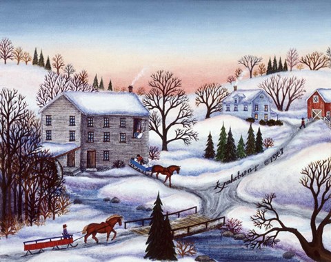 Framed Winter Mill Print