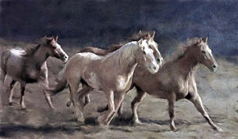 Framed Rustic Running Horse Herd Print