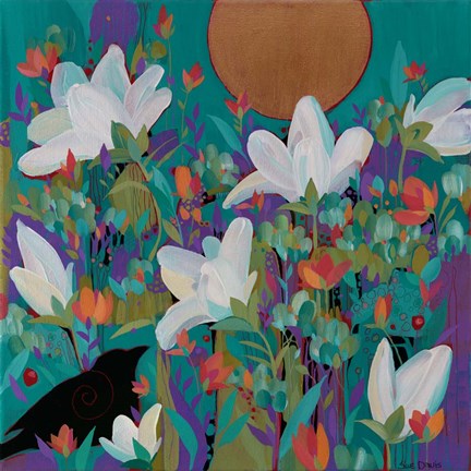 Framed Crow and White Flowers Print