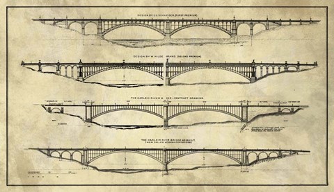 Framed George Washington Bridge Proposal Plans Industrial Farmhouse Print
