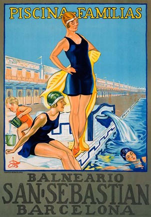 Framed Vintage Spanish Family Pool Print