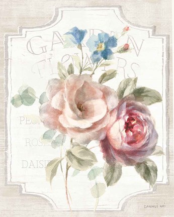 Framed Cottage Garden IV on wood Print