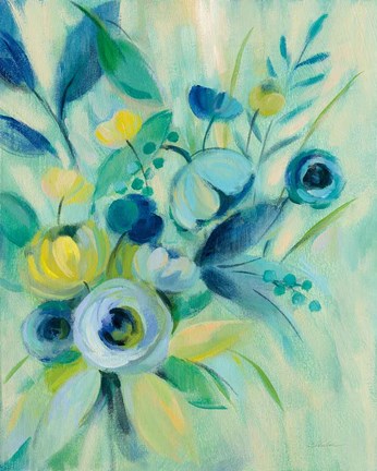 Framed Elegant Blue Floral I Print
